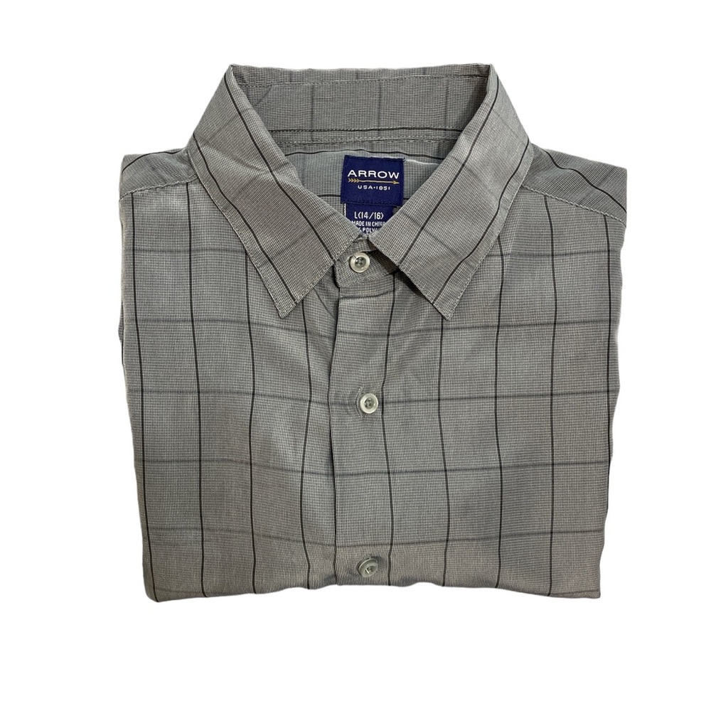Arrow Boys Large Gray and Black Striped Dress Shirt